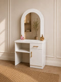 Moana Vanity | White Makeup Vanity with Arched Mirror, Drawer & Storage Cabinet