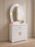 Elsa Vanity | White Makeup Vanity with LED Mirror & Storage Cabinet