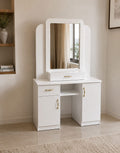 Jasmine Vanity | White Makeup Vanity with Built-In Mirror & Storage