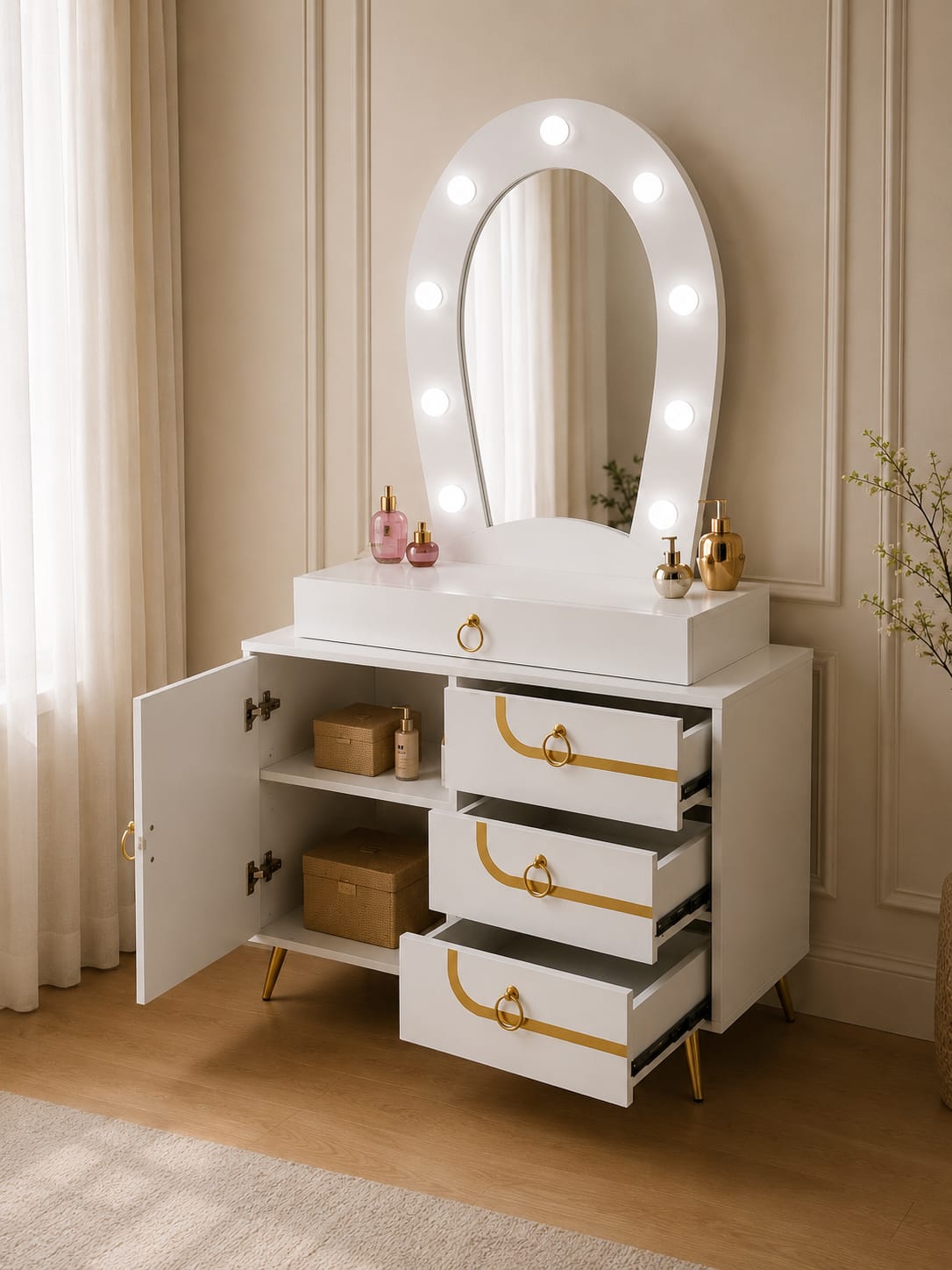 Snow White Vanity | White Makeup Vanity with LED Mirror & Storage