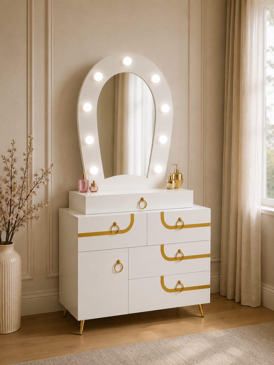 Snow White Vanity | White Makeup Vanity with LED Mirror & Storage