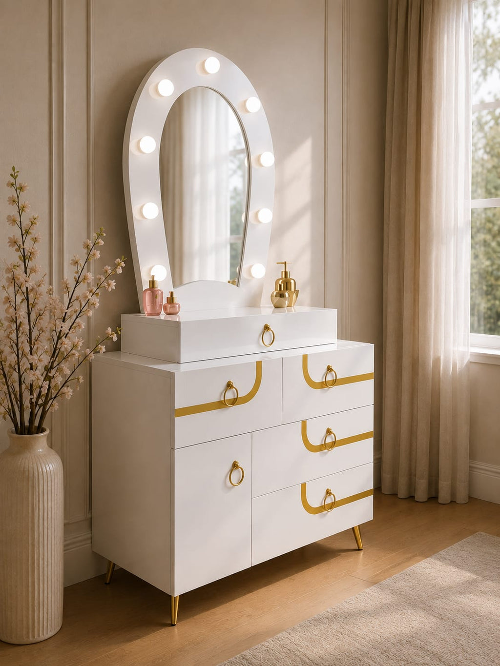 Snow White Vanity | White Makeup Vanity with LED Mirror & Storage