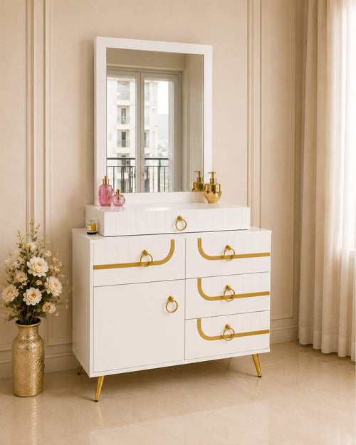 Cinderella Vanity | Luxury White Makeup Vanity with Mirror & Storage
