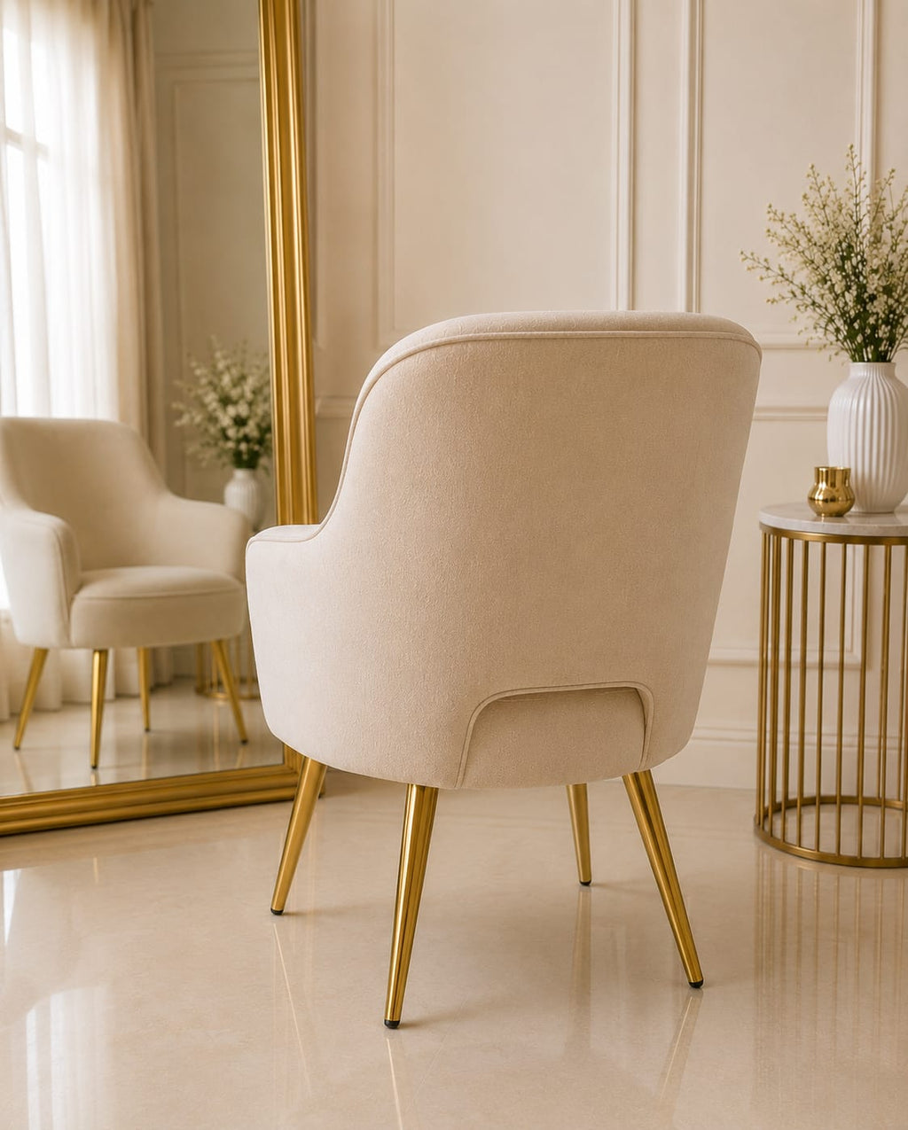 Luxury Tufted Vanity Chair with Gold Legs