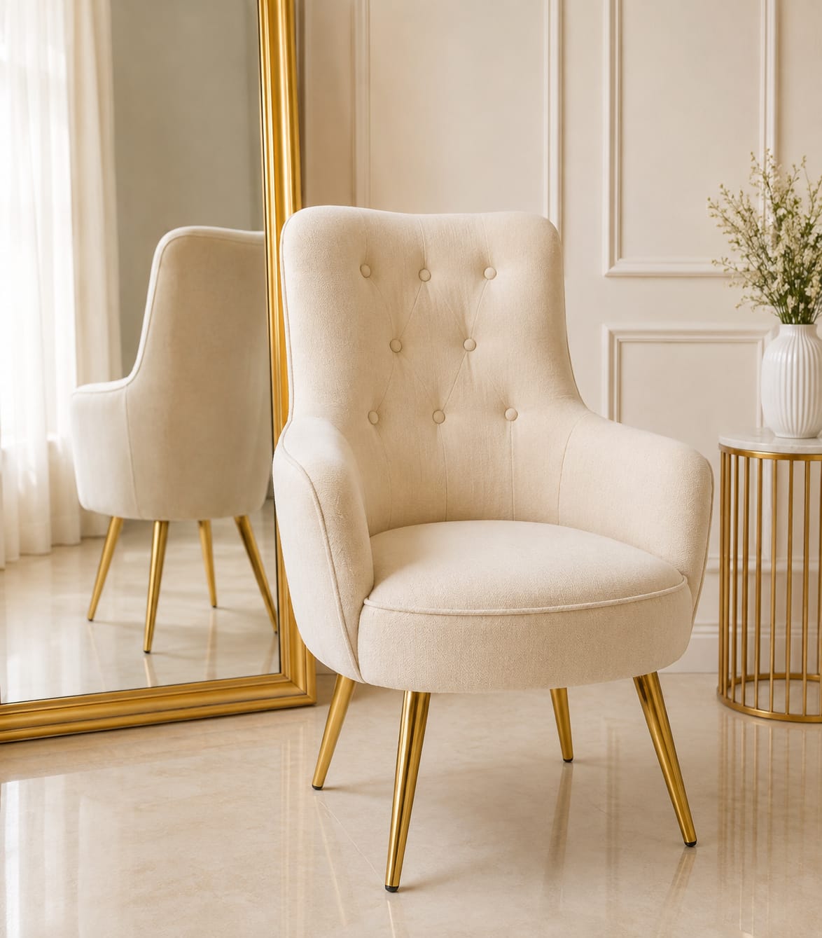 Luxury Tufted Vanity Chair with Gold Legs