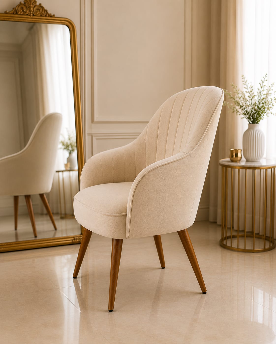 Modern Velvet Vanity Chair with Gold Legs | Luxury Makeup Chair for Dressing Table