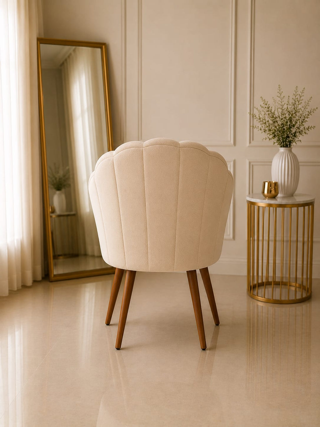 Luxury Shell Velvet Vanity Chair with Gold Legs | Modern Makeup Chair for Dressing Table