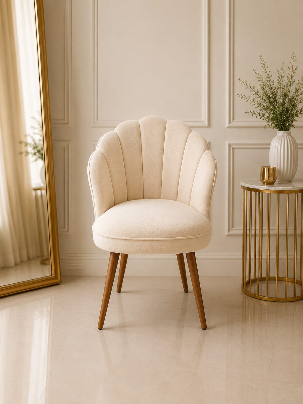Luxury Shell Velvet Vanity Chair with Gold Legs | Modern Makeup Chair for Dressing Table