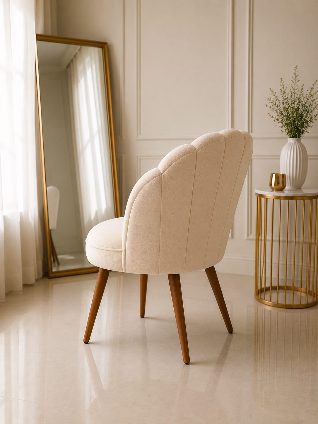 Luxury Shell Velvet Vanity Chair with Gold Legs | Modern Makeup Chair for Dressing Table