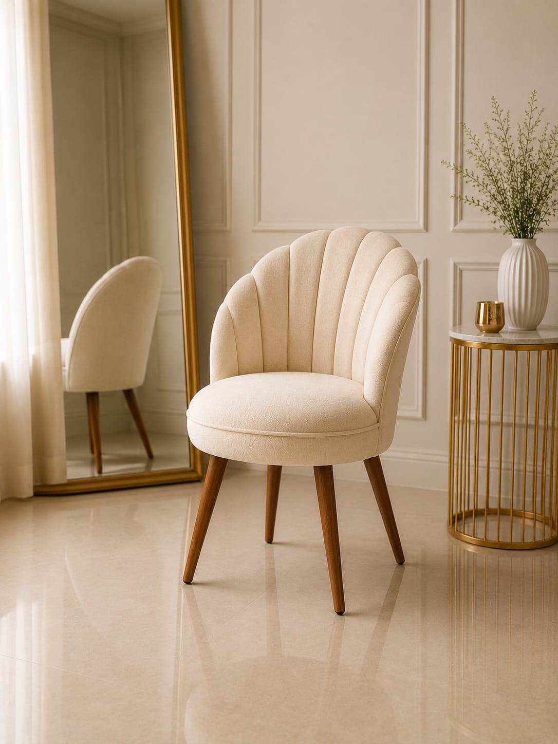 Luxury Shell Velvet Vanity Chair with Gold Legs | Modern Makeup Chair for Dressing Table